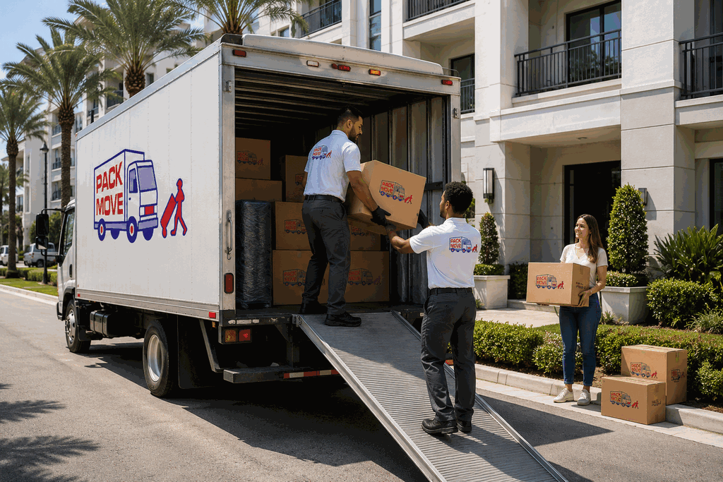 Pack & Move Services crew loading a short-distance storage shuttle